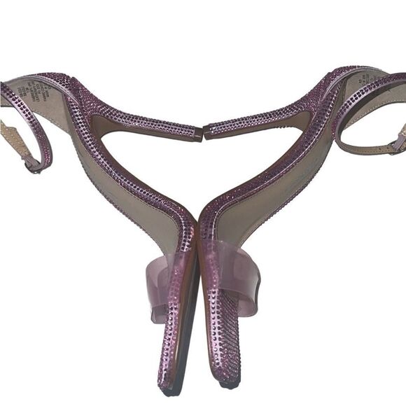 Betsey Johnson Pink Rhinestone Square Toe Ankle Strap Stiletto Heels Sz 7.5 - Picture 6 of 12